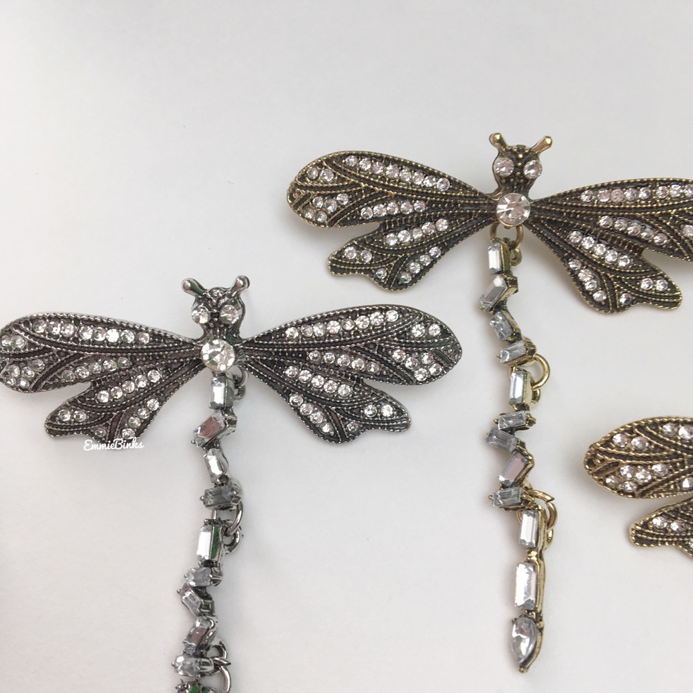 New Zara Sparkle Dragonfly Statement Earrings - Picture 13 of 16
